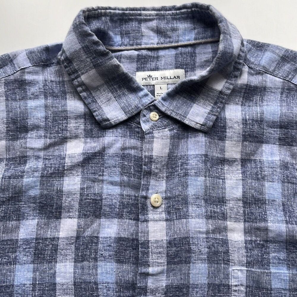 Peter Millar Linen/Poly Short Sleeve Shirt w/sleeve emblem Mens Large